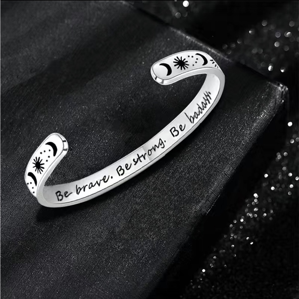 NEW Inspirational Moon & Star Be Badass Stainless Steel Adjustable Cuff Bracelet - Picture 5 of 5